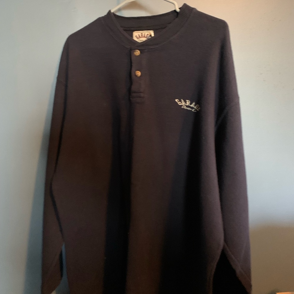 GARAGE DENIM LONG SLEEVE POLO SHIRT . MENS LG with buttons NAVY BLUE VERY WARM!